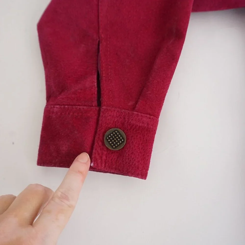 Vintage Just Petites Red Suede Leather Zip Jacket Minimalist Classic Cropped L - Picture 7 of 15
